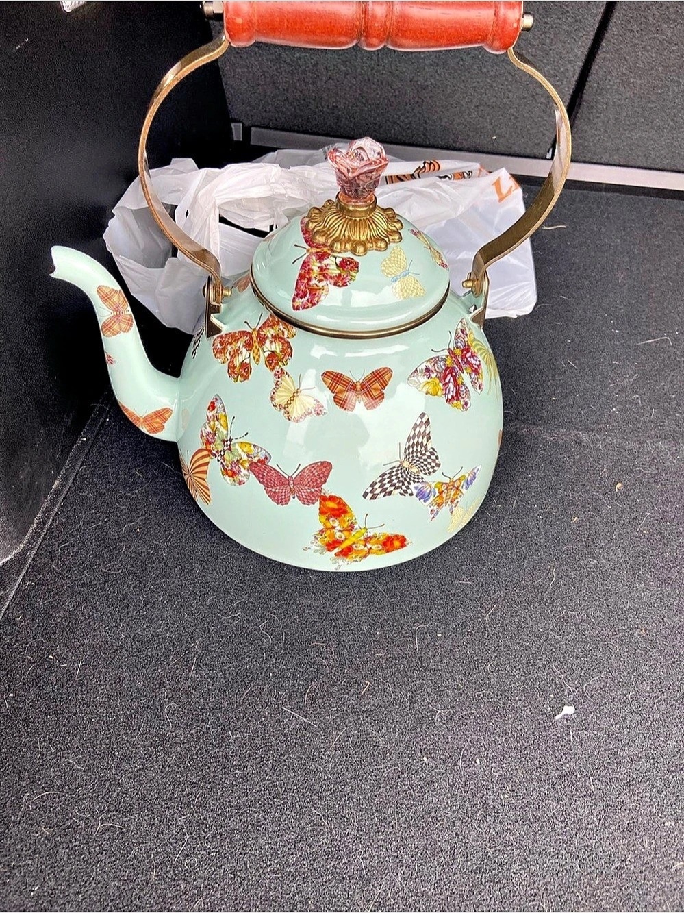 MacKenzie-Childs Butterfly 2-Quart Tea Kettle Floral Green & Gold Kettle